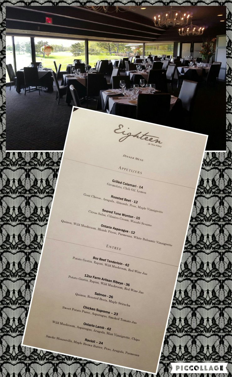 GlenAbbeyGC's tweet photo. #Eighteen at #glenabbey is open for #dinner Friday - Sunday! Make a #reservation today. #oakville #16mile #yummy https://t.co/lygKflh9ub