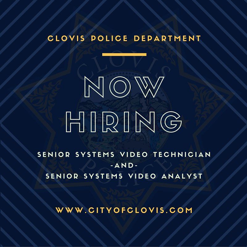 JimMunroIII's tweet image. Two great opportunities at #ClovisPD! Senior Video Analyst and Video Technician.  cityofclovis.com