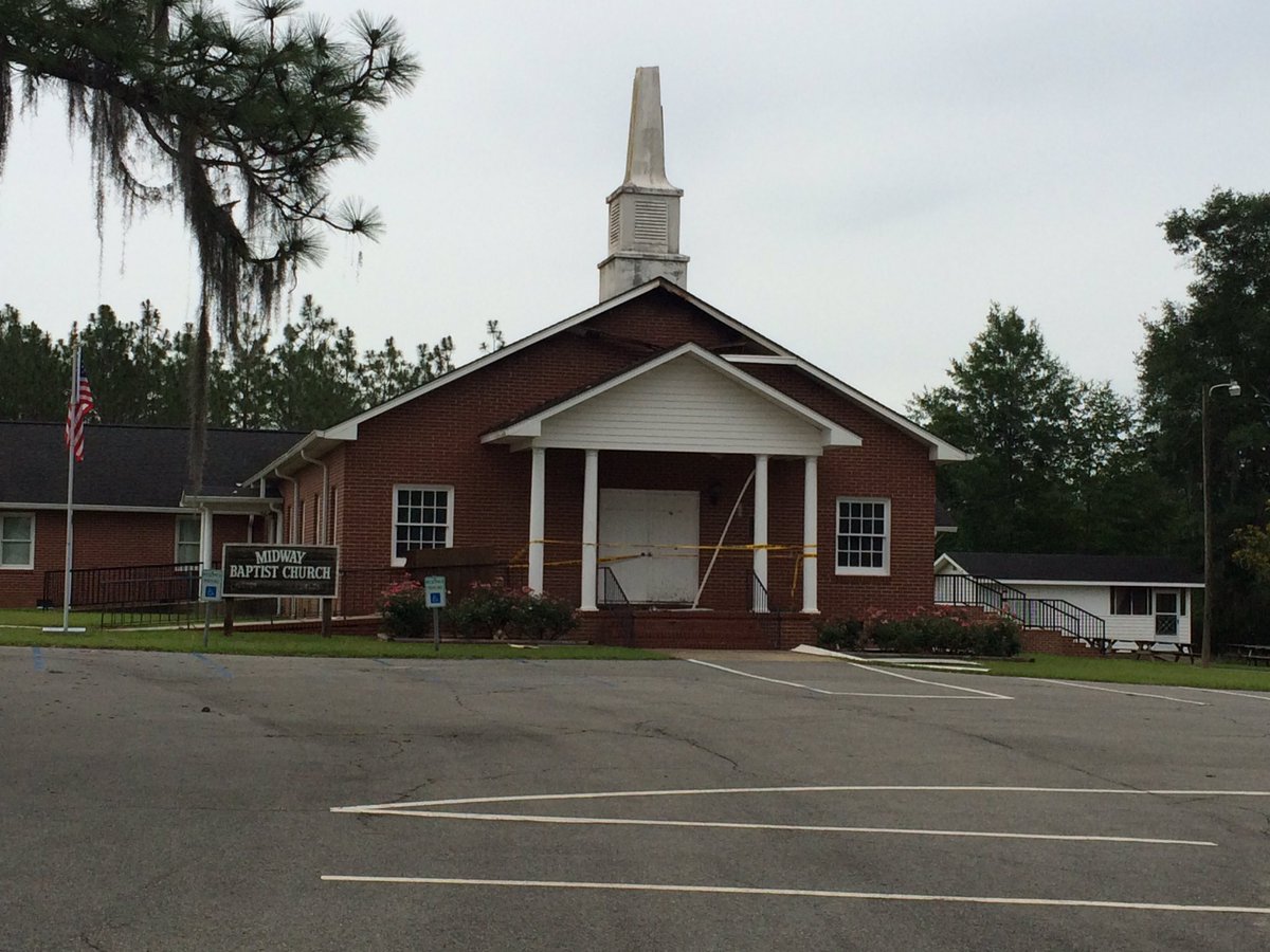 Yesterday's lightning strike damages the roof at Midway Baptist Church in Meigs. No injuries reported.