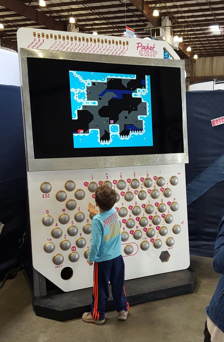 The giant PocketChip by <a href="/nextthingco/">Next Thing Co.</a> is a must see at #MakerFaire. This little guy agrees!