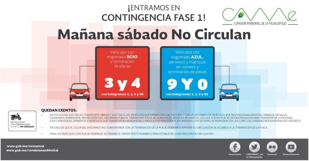 #AztecaEnBreve Se activa Contingencia Ambiental por mala calidad del aire. No circularán engomados rojos y azules.