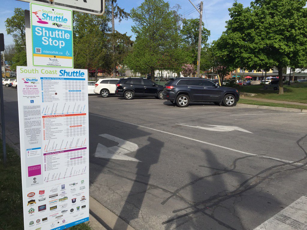 Shuttle starts this weekend in #NorfolkCounty! Here is downtown #PortDover stop on NW corner Powell Park