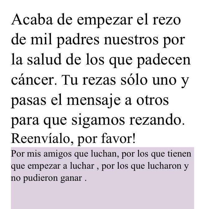 Creo que todos conocemos a alguien que tiene, ha tenido o se nos ha ido por el Cáncer.  Los invito a que se unan 🙏🏻