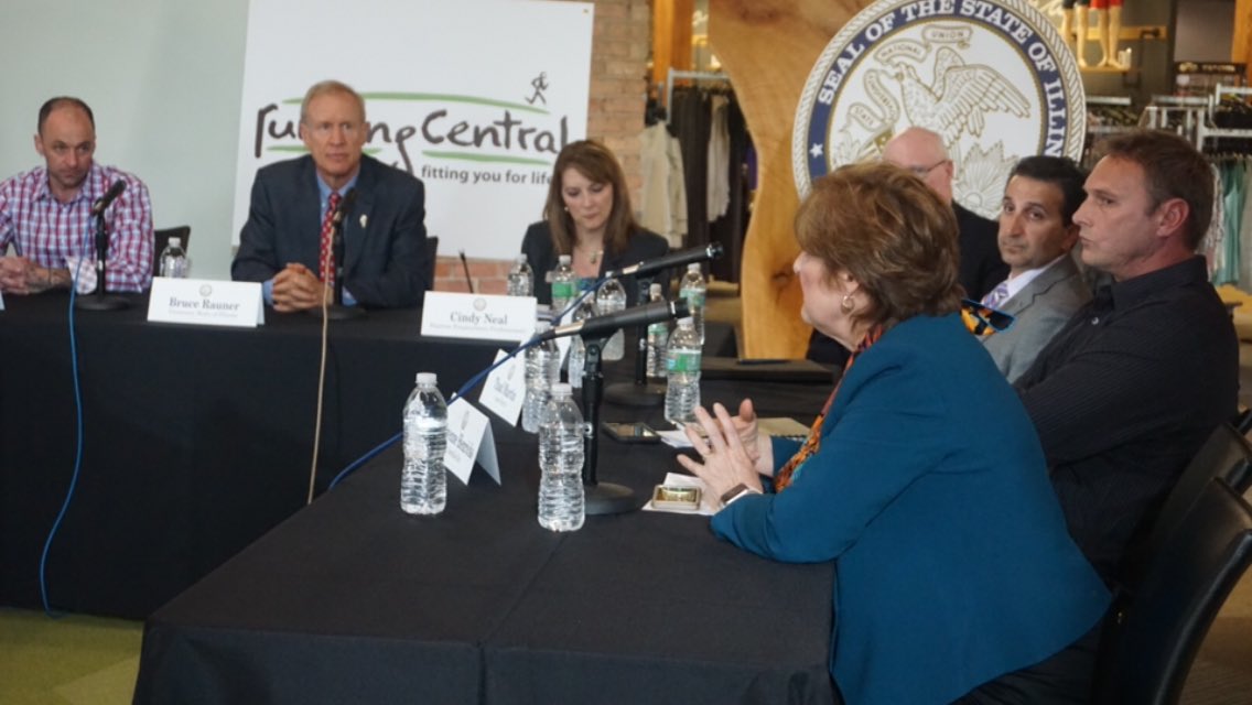 GovRauner's tweet image. Finished week of roundtable discussions with @runningcentral in Peoria. Reforms are key to growing small businesses