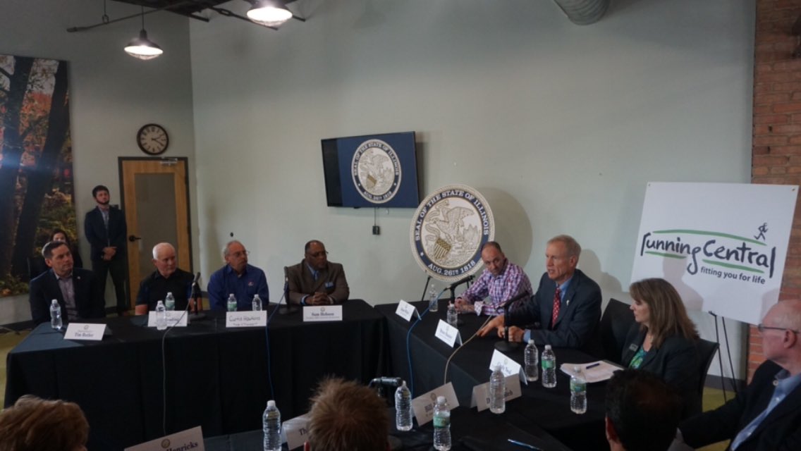 GovRauner's tweet image. Finished week of roundtable discussions with @runningcentral in Peoria. Reforms are key to growing small businesses