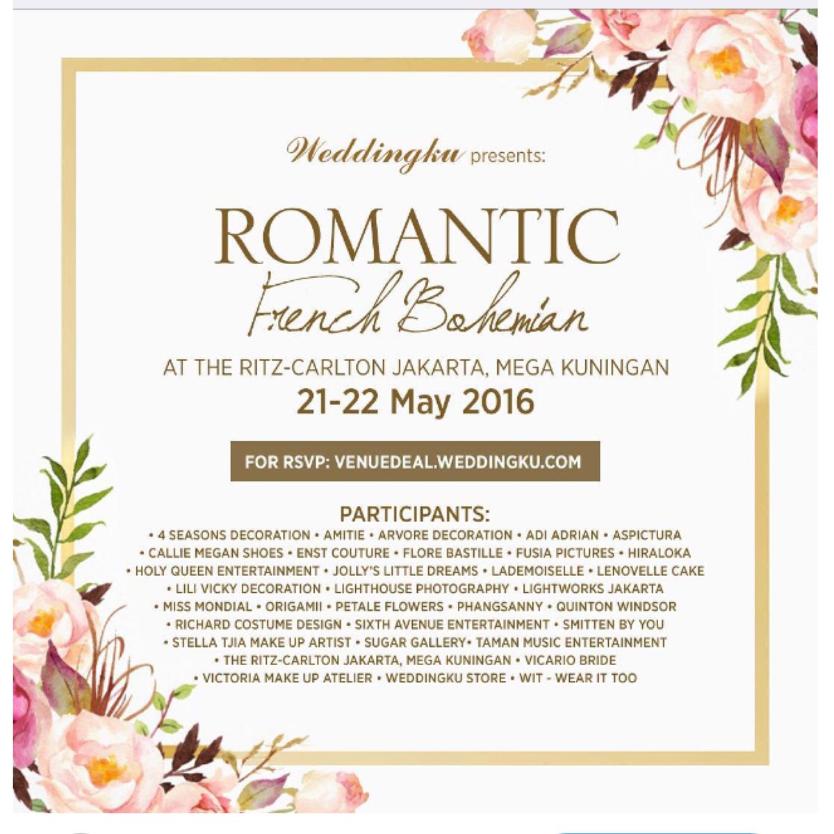 Weddingku Mini Exhibition at The Ritz-Carlton Jakarta, Mega Kuningan, 21-22 Mei 2016!
See you Origamii there! 😀