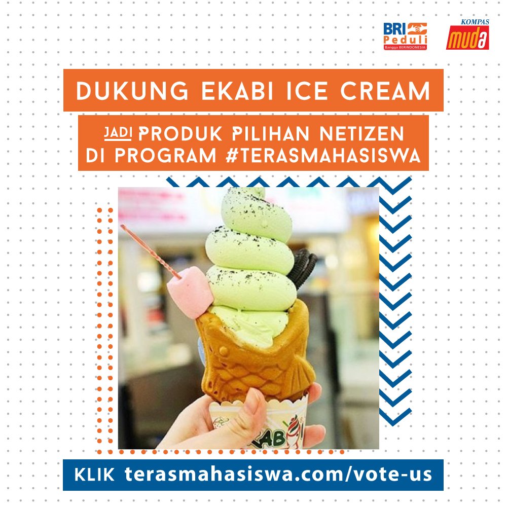 kompaskampus's tweet photo. Worry sama kandungan lemak dlm es krim? Tim @Ekabi_eskrim punya solusinya. Makanya vote mereka dong #TerasMahasiswa https://t.co/kLo2qg0Nz4