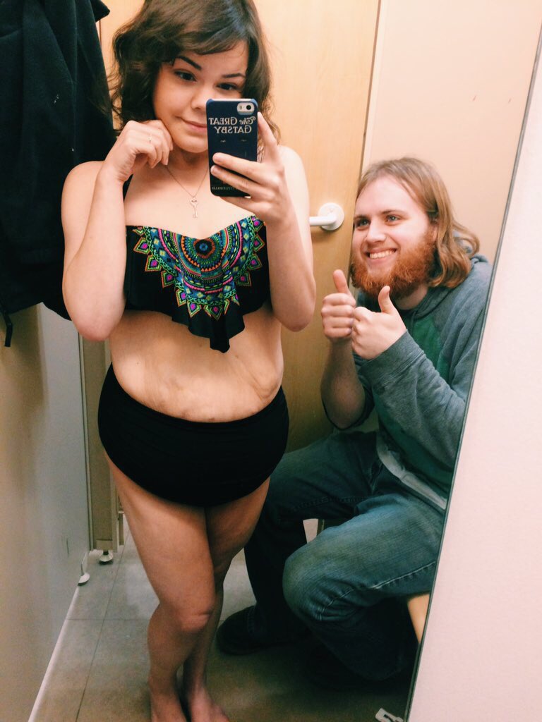 BodyPosi__'s tweet photo. "Lost 140lbs and bought my first bathing suit. My fiancé seems to like it too 😊" - @av0cadoqueen https://t.co/BPxoUwMBZ9