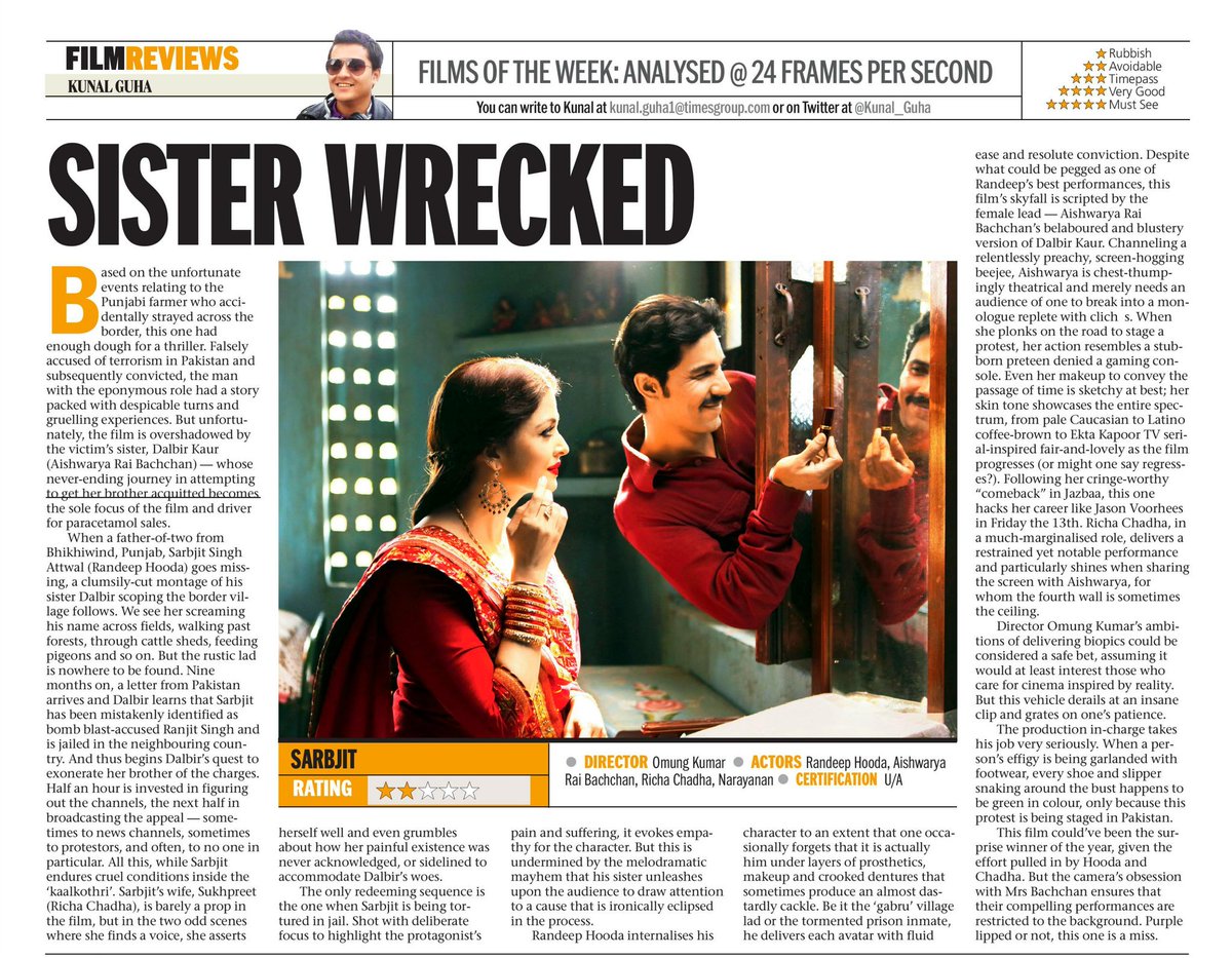 Sarbjit review : mumbaimirror.com/entertainment/… <a href="/SarbjitMovie/">Sarbjit Movie</a> <a href="/AishwaryaRaiWeb/">Aishwarya Rai Online</a> <a href="/FabulousAish/">Aishwarya Rai - FC</a> <a href="/WorldOfAish/">Aishwarya Rai - WOA</a> <a href="/RandeepHooda/">Randeep Hooda</a>