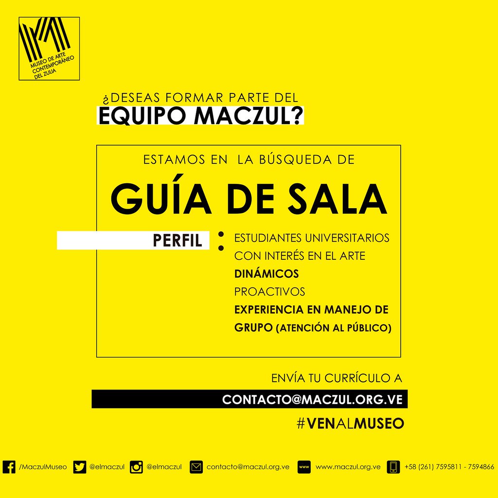elmaczul's tweet image. Estamos en la búsqueda de GUÍAS de sala.Envía tu curriculo a contacto @maczul.org.ve #EquipoMACZUL