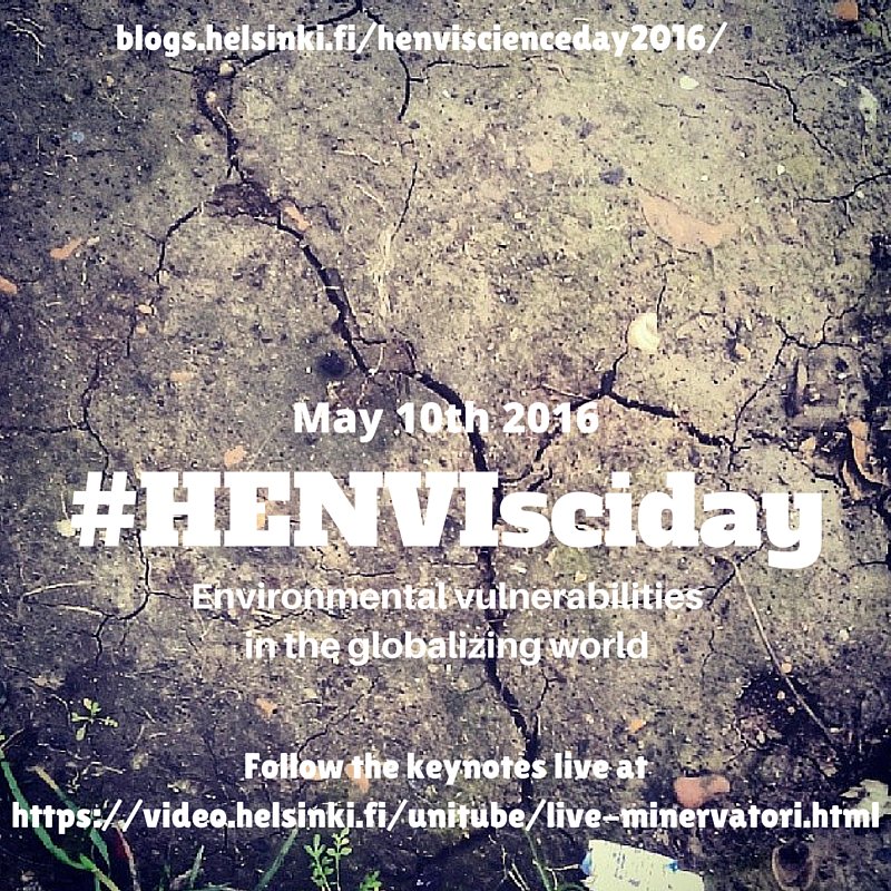 Tomorrow: Henvi Science Day discusses environmental vulnerability! Follow #HENVIsciday and livestream from 9:00.