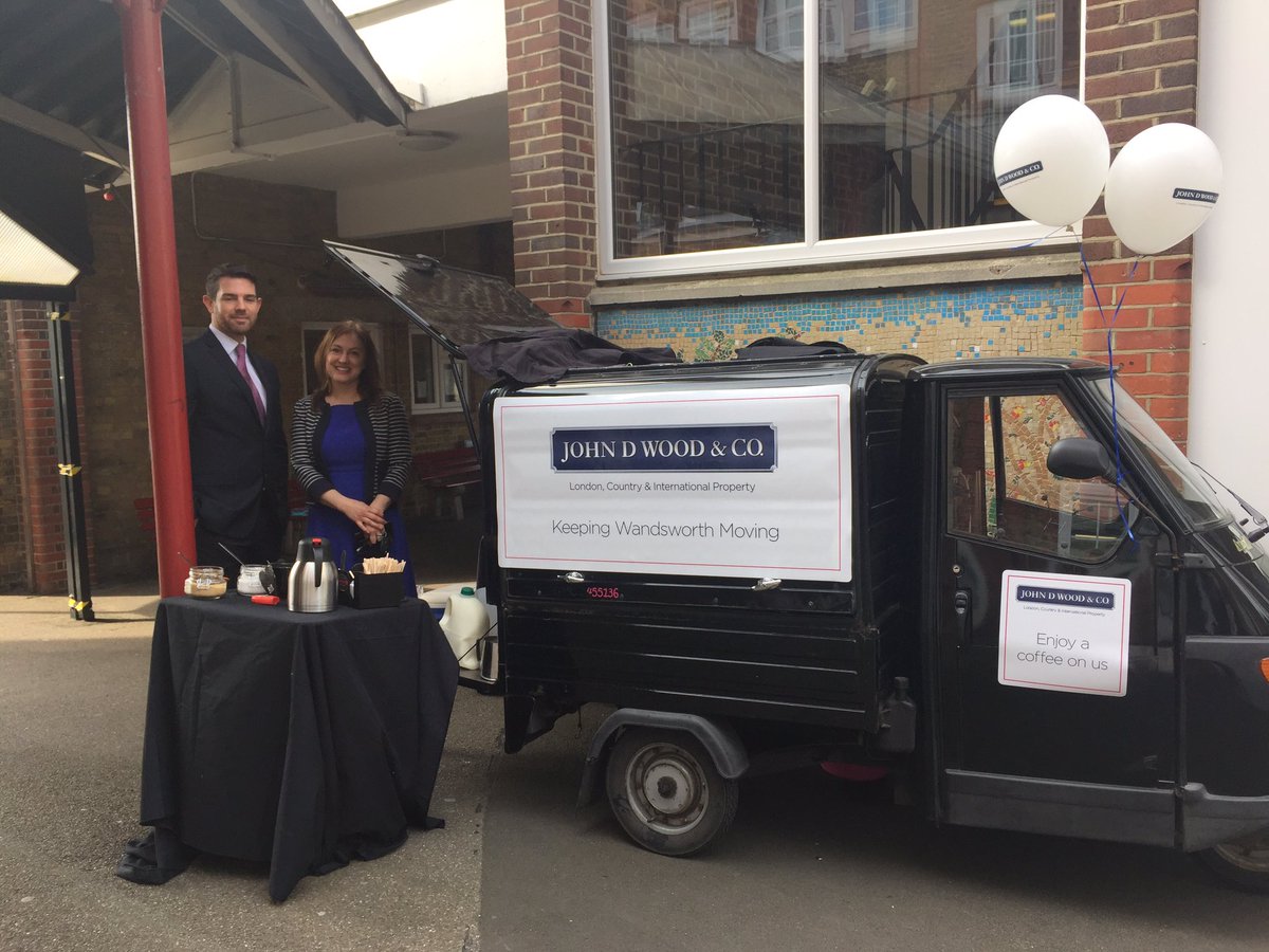 johndwoodandco's tweet photo. Charles & Ella from our #Wandsworth office giving the parents of #SwaffieldSchool coffees this morning at drop off. https://t.co/86bylQwadr