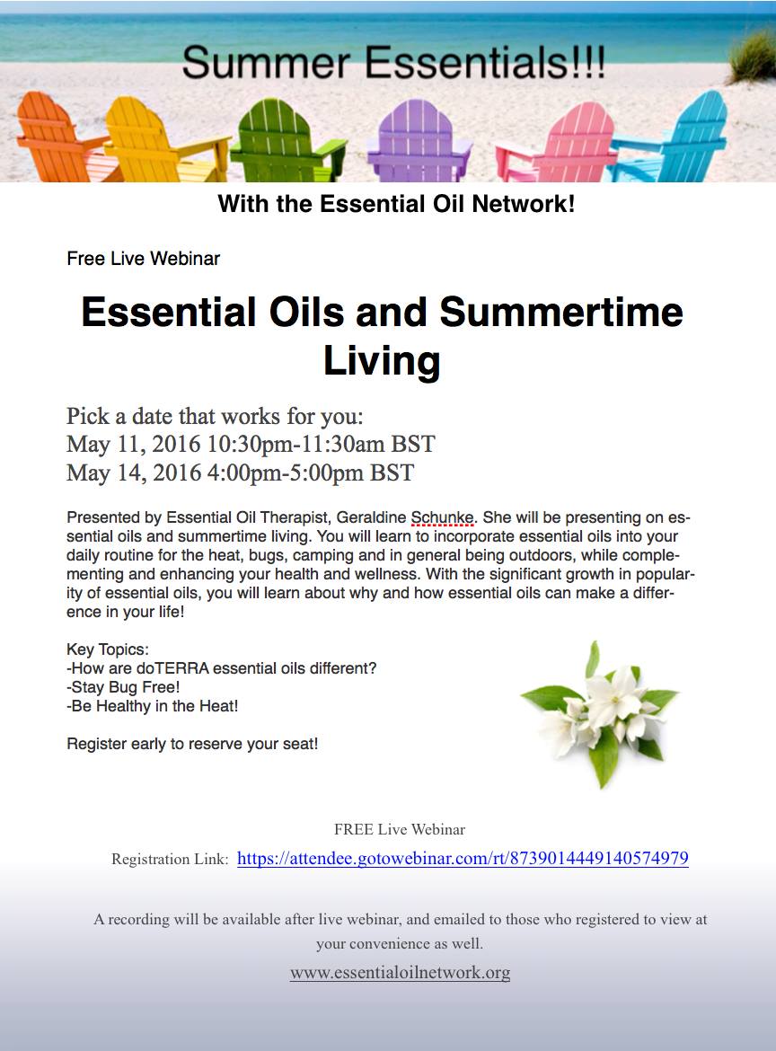 EssOilNetwork's tweet image. 'Summer Living and Essential Oils' FREE webinar. Register here attendee.gotowebinar.com/rt/87390144491…