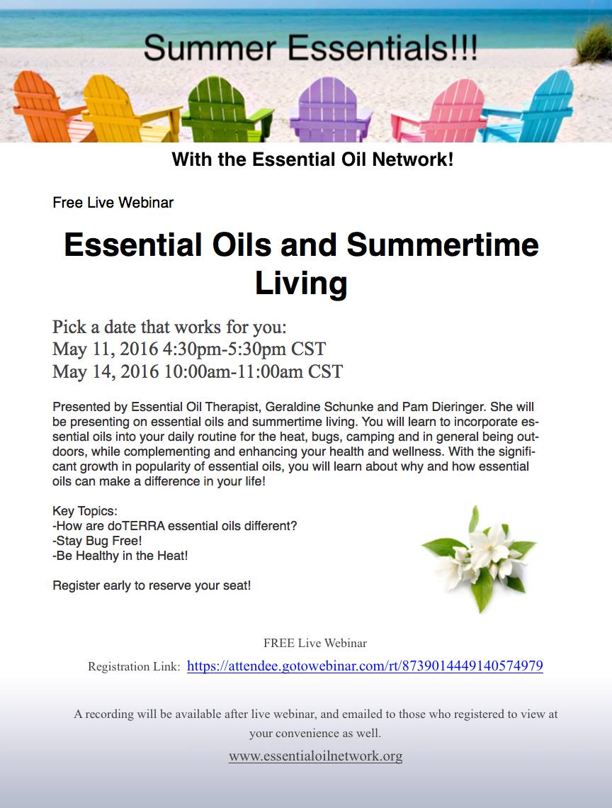 EssOilNetwork's tweet image. 'Summer Living and Essential Oils' FREE webinar. Register here attendee.gotowebinar.com/rt/87390144491…