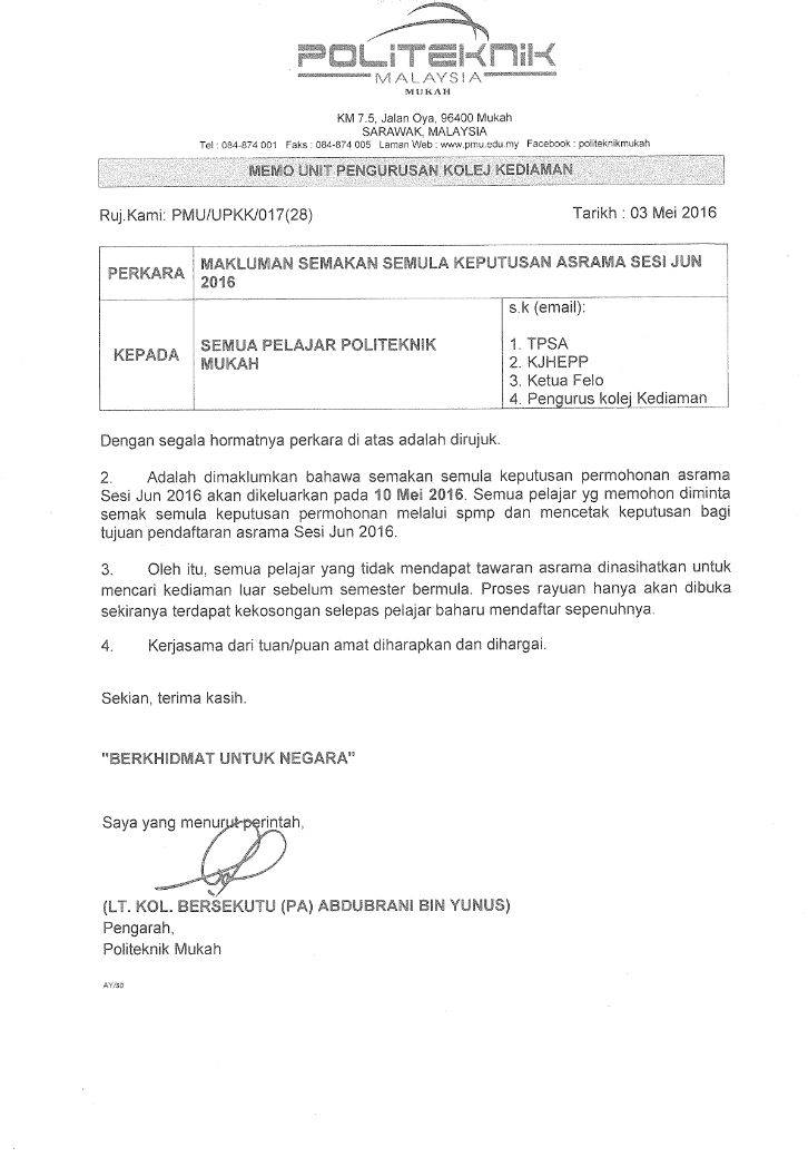 Politeknik Mukah On Twitter Semakan Semula Keputusan Asrama Sesi Jun 2016 Akan Diumumkan Pada 10 Mei 2016 Ini