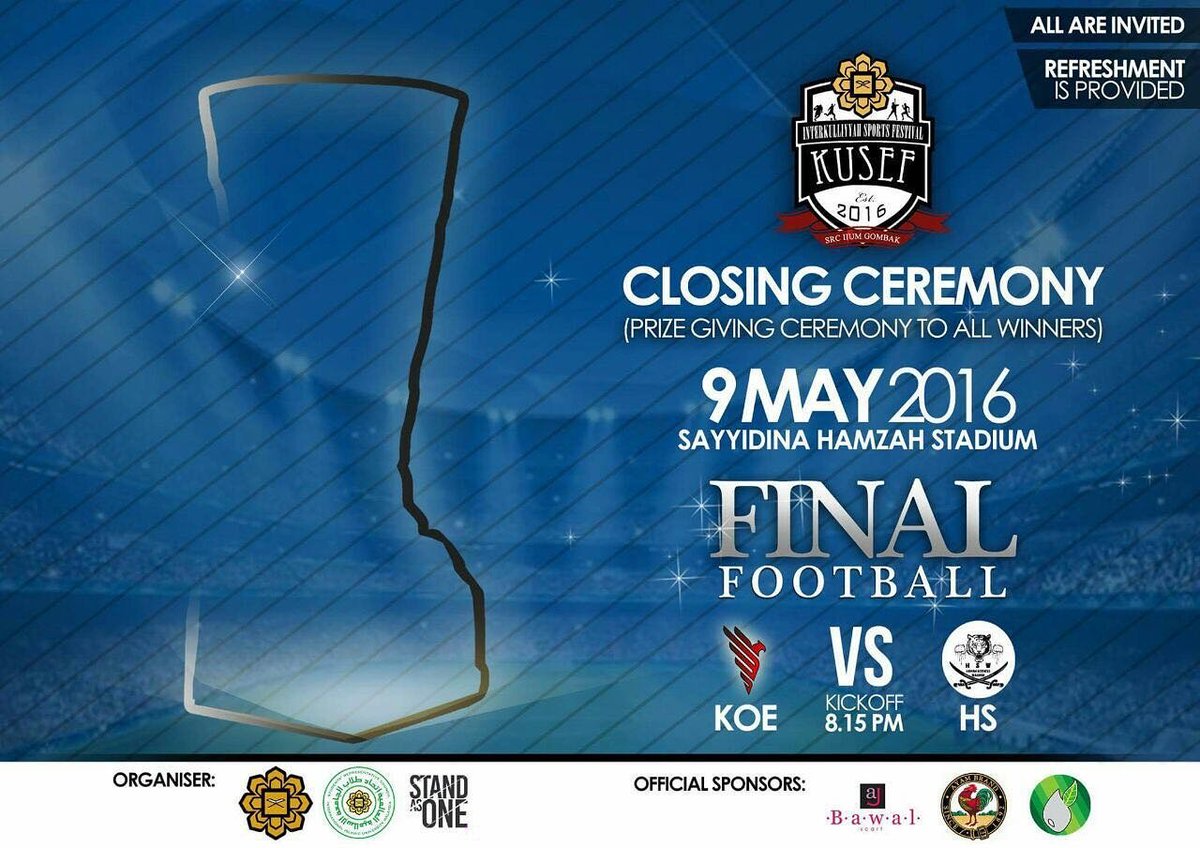 abdullahmohd93's tweet photo. You are cordially invited to come and witness the historical moment tonight at Stadium Saidina hamzah.
#KUSEF https://t.co/JV8bVHB6e9