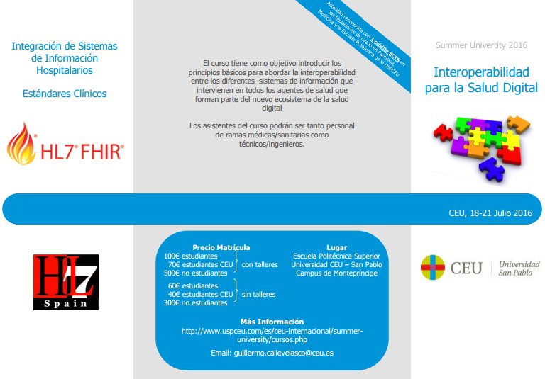 HL7SPAIN's tweet photo. Curso de verano_Interoperabilidad para la Salud Digital.  Organizado por  @USPCEU y @HL7SPAIN https://t.co/kbYHm1pWAg