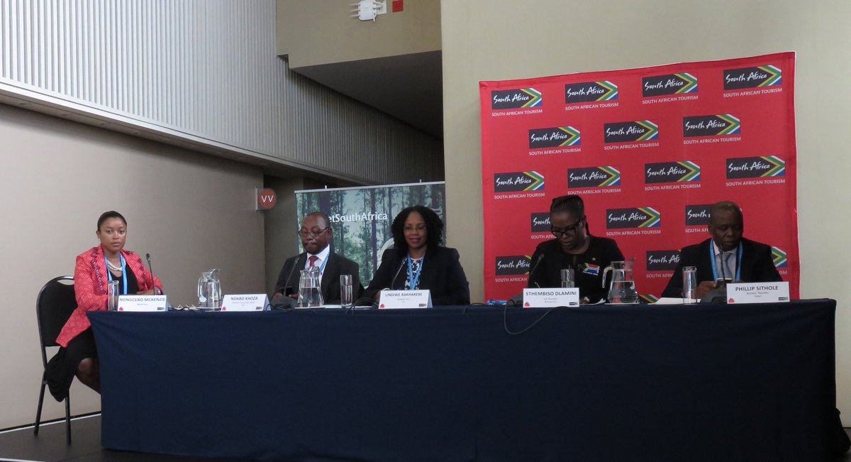 SATravelTrade's tweet photo. The esteemed panel, ready to address the audience at the final #INDABA2016 Media Briefing. https://t.co/v7f50w3nqw