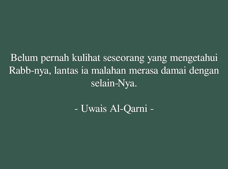Belum pernah kulihat seseorang yang mengetahui Rabb-nya, lantas ia malahan merasa damai dengan selain-Nya.