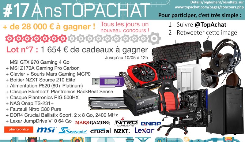 TopAchat's tweet image. Concours #17AnsTopAchat
 
1 654 € à gagner avec le #Lot7 !
 
Pour participer, RT + Follow @TopAchat :-)