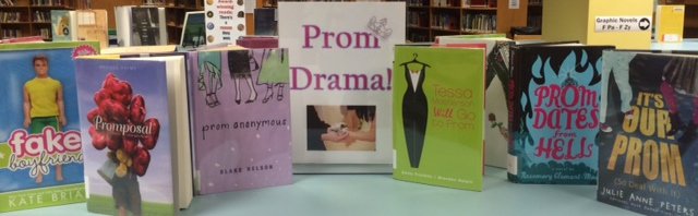 HHSLibrary's tweet photo. 'Tis the season. For romance hilarity or snark, your library's got you covered @HerndonHS #Promposal2016 #PromDrama https://t.co/6VTZAmA2r3