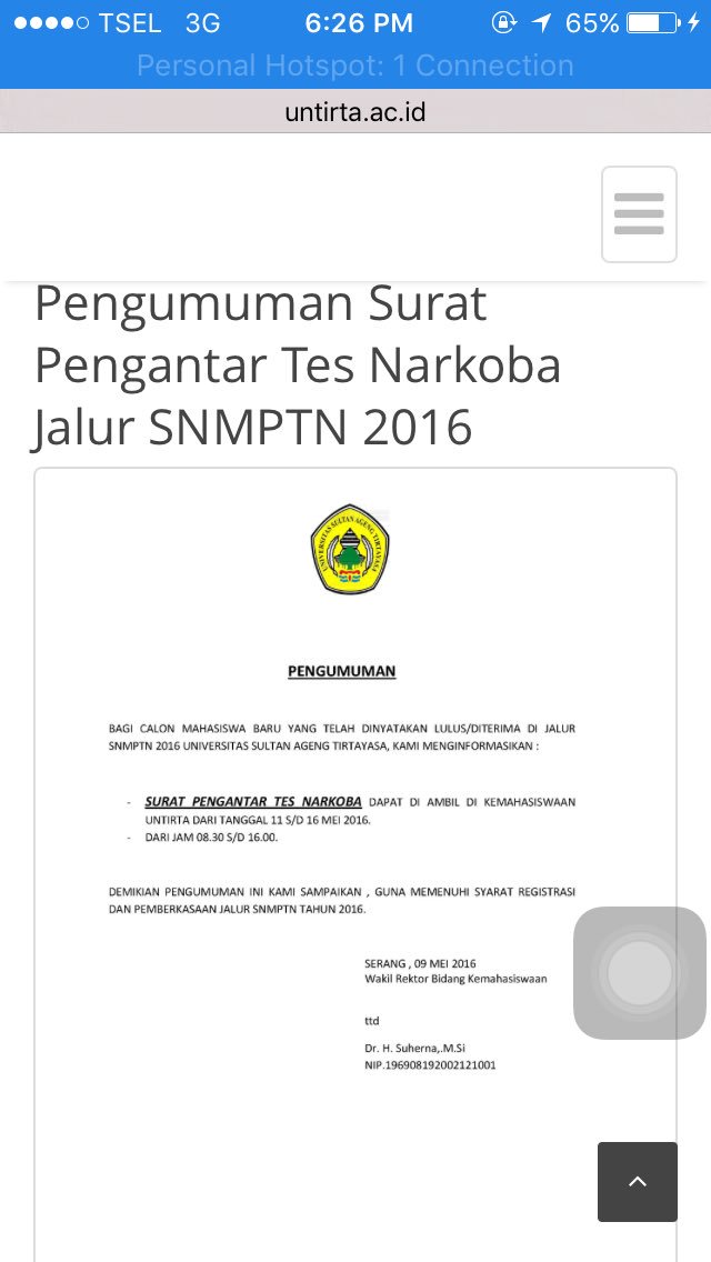 Pengumuman untuk surat pengantar tes narkoba bagi mahasiswa baru.