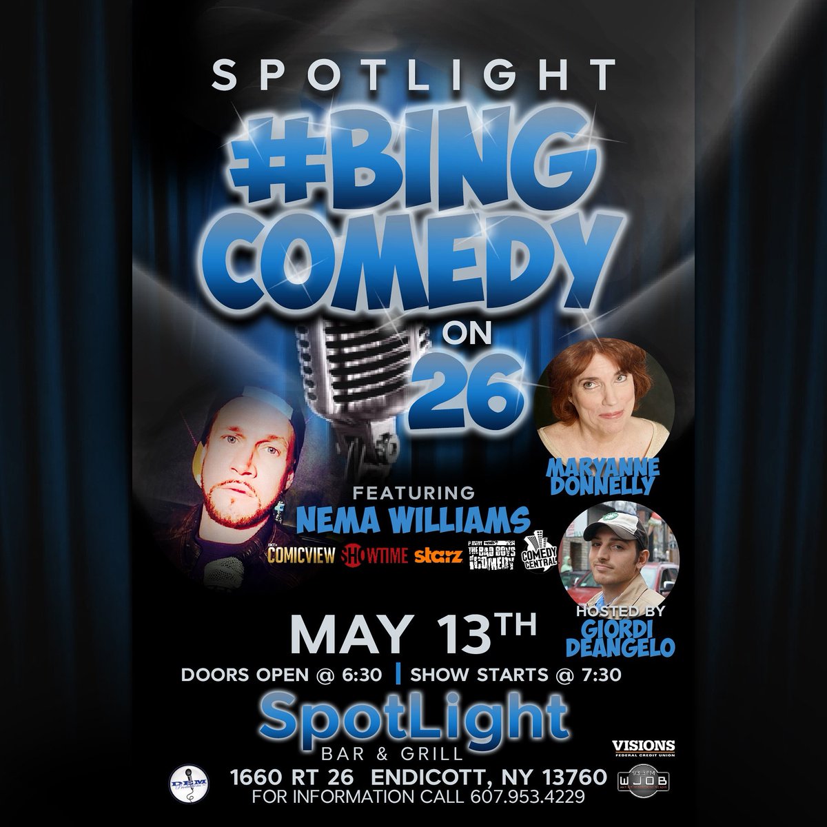 WJOBfm's tweet photo. @SpotlightBing #wheregreatthingshappen
@VisionsFCU @DEMProductions2 @NemaWilliams @la_phantom2016 #BingComedyon26 https://t.co/uuZ9pKfEpF