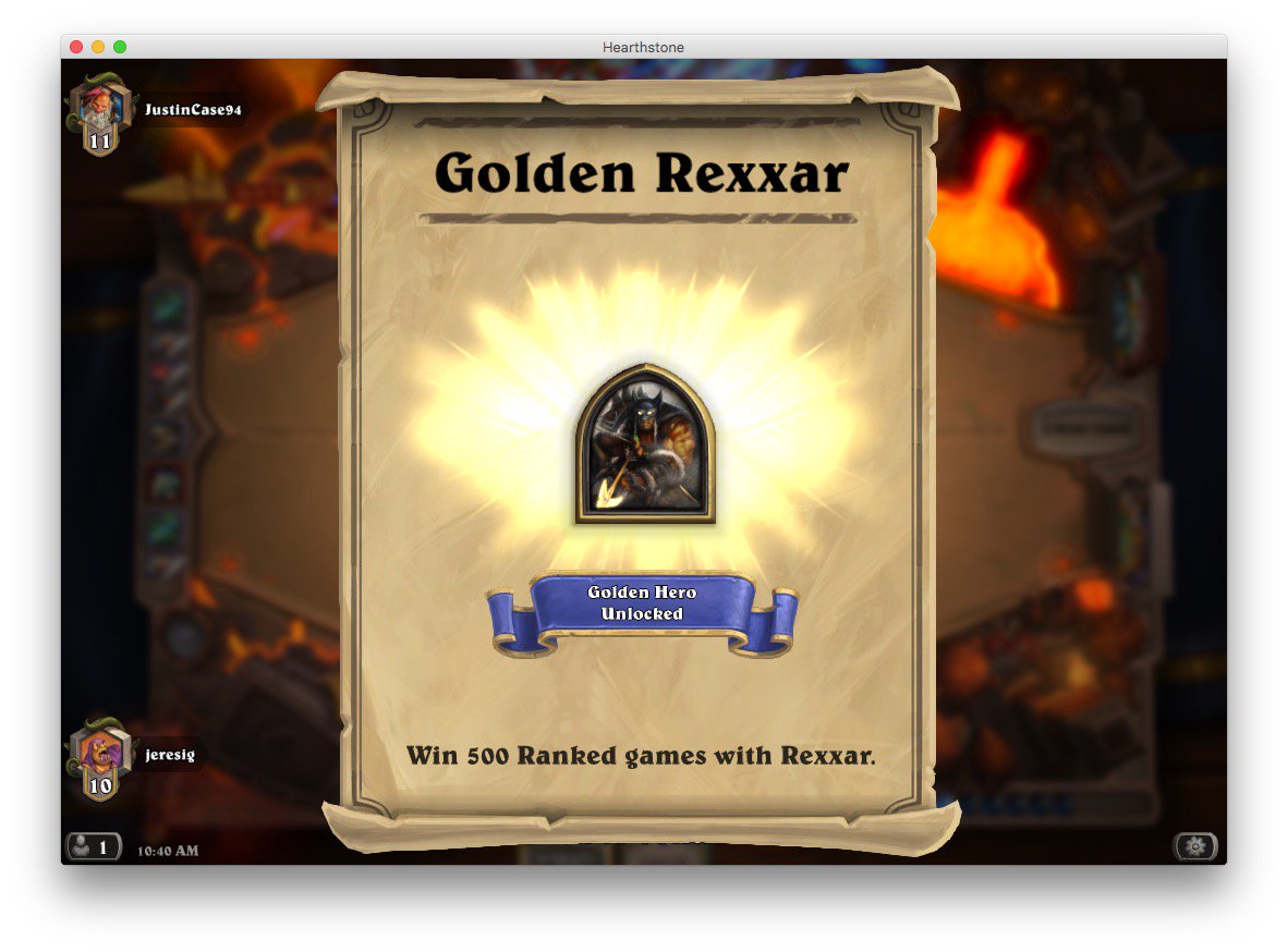 Hit 500 wins with Hunter in Hearthstone! Love playing midrange/control decks. Still fun after two years! 😊