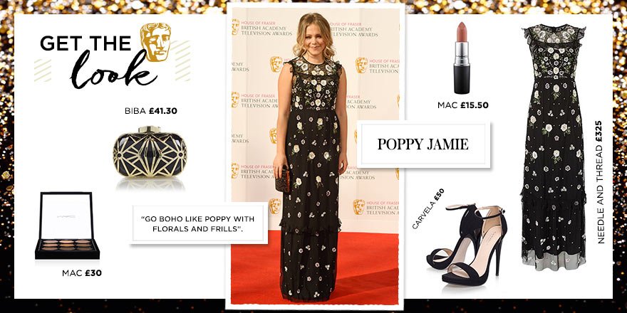 houseoffraser's tweet photo. Go boho like @PoppyJamie with florals and frills! Shop the dress here #BAFTAStyle https://t.co/u3J0NbAigQ https://t.co/nndeep1vgS
