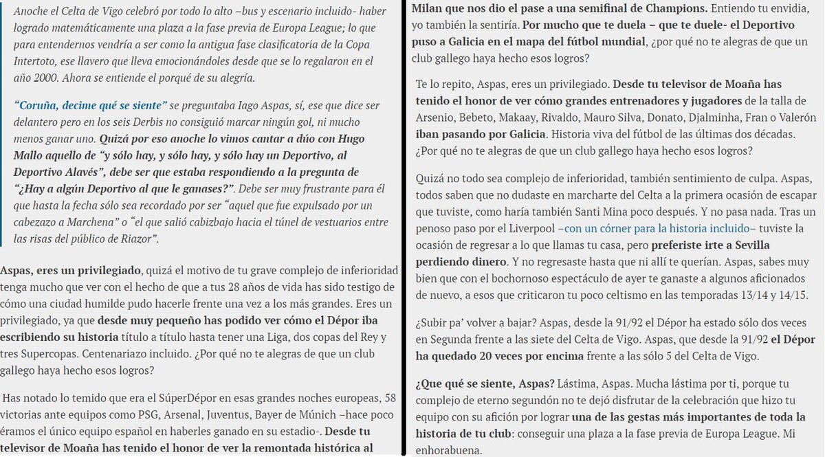 GanoElCelta's tweet photo. "Aspas, eres un privilegiado", mi respuesta en más de 140 caracteres a su provocación en https://t.co/rcbFnzYgje https://t.co/CBHu9JH6KO