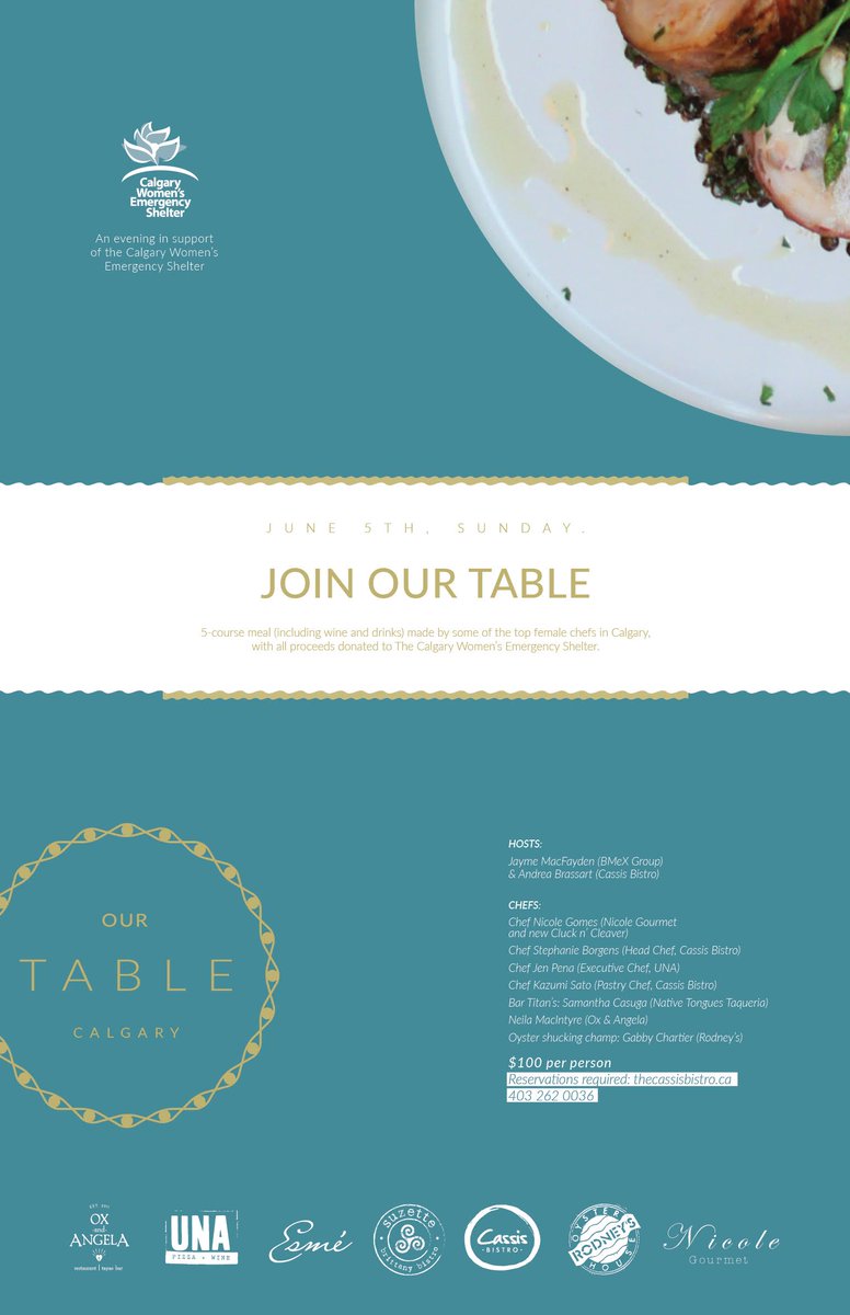 CassisBistro's tweet image. 9 woman restauranteurs, 5 delicious courses, 1 important cause, Our Table: An Evening in Support of CWES. June 5th