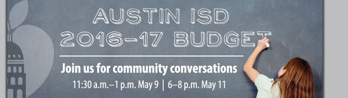 .@AustinISD Budget Community Conversations start today 11:30a-1p Baker Center, 3908 Ave. B bit.ly/1SGliO4