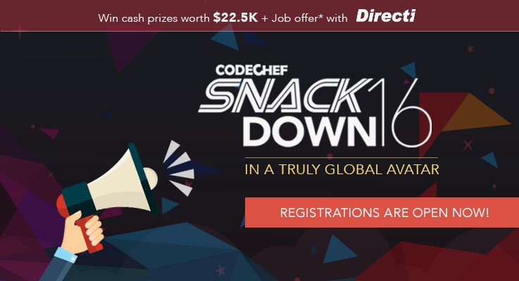DirectiCareers's tweet photo. CodeChef announces the 3rd Edition of SnackDown 2016! #codeyourheartout #SnackDown 

https://t.co/iKTvisfpEB https://t.co/NFnoRdxAFo