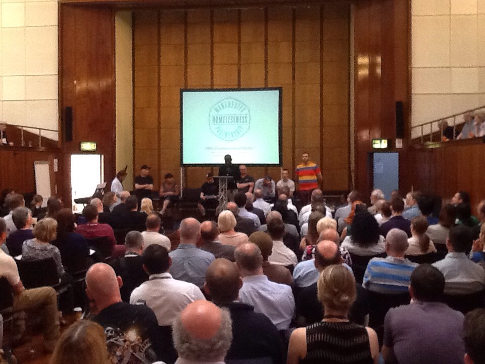 People with current experience of homelessness speak at the #McrHomelessnessCharter launch event