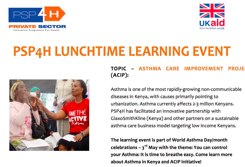 PSP4H's tweet photo. @PSP4H Don't Miss @masilac presenting on #Asthma in the @SDG's era &amp; what #ACIP  with @GSK @Amref_Kenya @pharmnet_ke https://t.co/kemaBnocuF