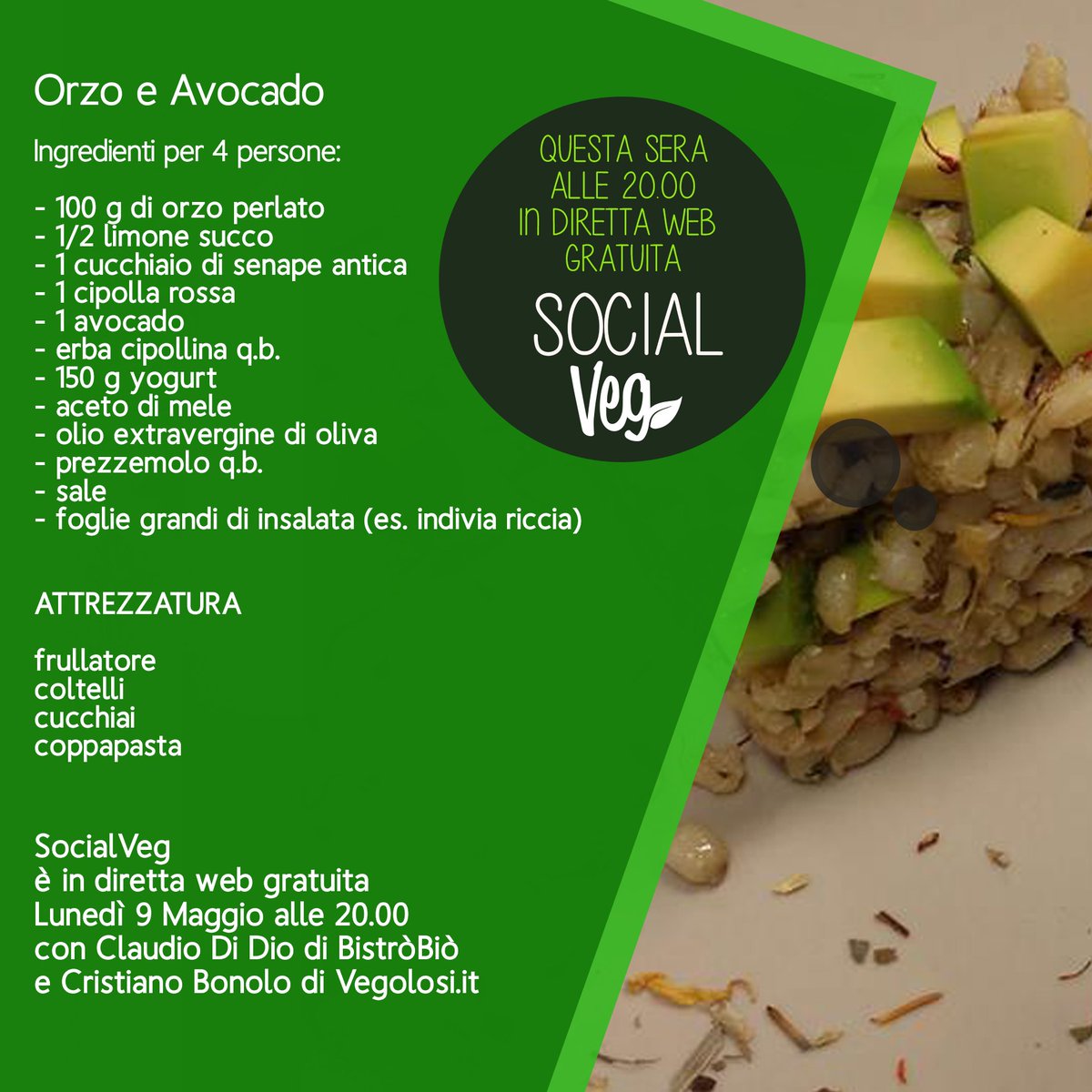 socialvegit's tweet photo. Cucina e chatta in diretta con #ClaudioDiDio di #BistròBiò e #CristianoBonolo di @vegolosi.Alle 20.00 su #SocialVeg https://t.co/RbG7wVfDf0