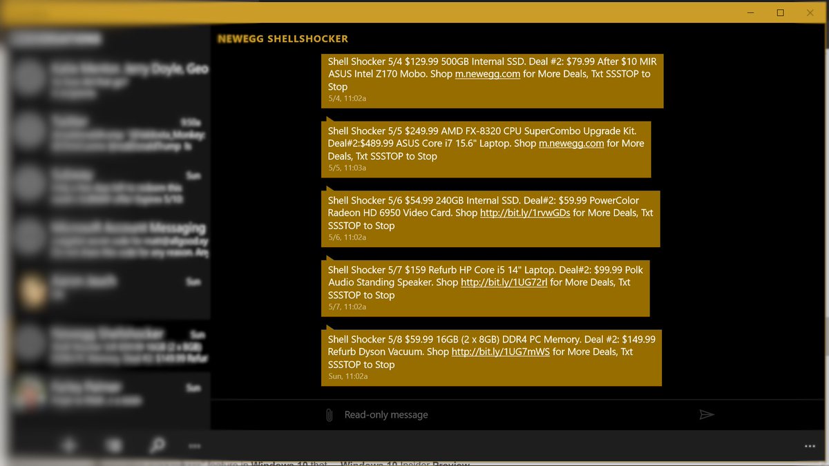 PocketWindows's tweet image. @GabeAul On build 14332 on phone and tablet pc and finally synced messages after a week, but can&apos;t send from pc?