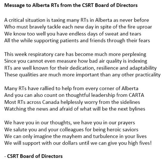 CSRT_tweets's tweet photo. Message to Alberta RTs from CSRT Board of Directors #FortMcMurrayStrong https://t.co/W0CAyoXEnZ