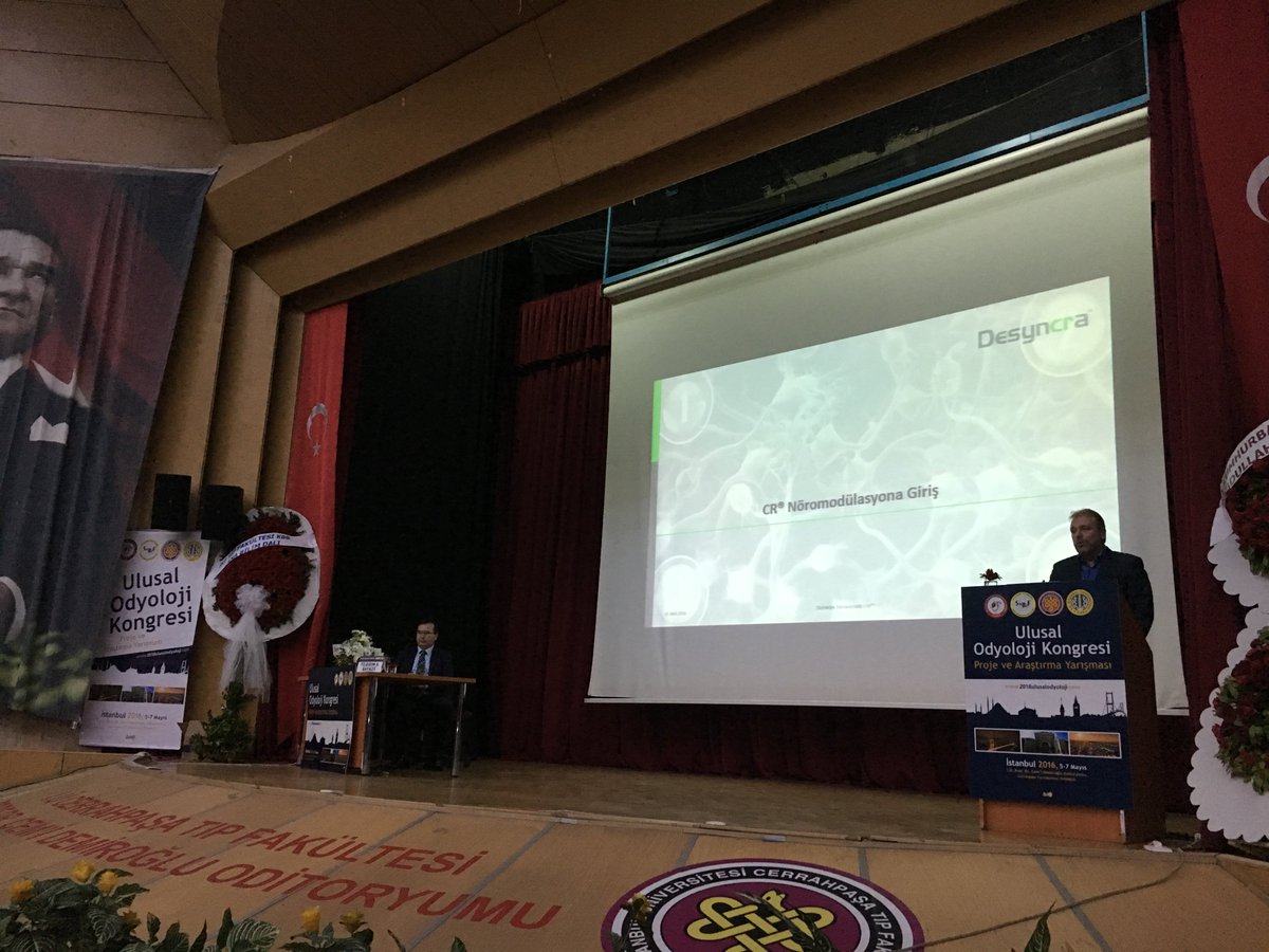 desyncra's tweet photo. Launching #Desyncra in #Istanbul #Turkey, CEO Markus Haller takes to the stage! #tinnitus #treatment #neuroscience https://t.co/ivrUuu9KYq