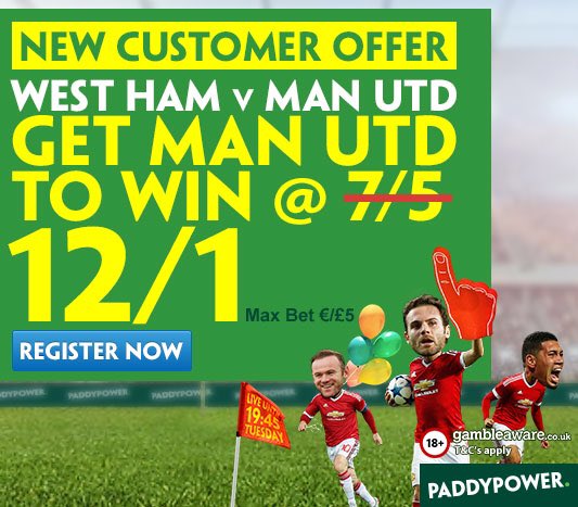 WowBet's tweet image. HUGE MANUTD OFFER:

Get MUFC to beat West Ham @ a MASSIVE 12/1!!!

Max bet £5.

Here: pdy.pr/ManUFactP