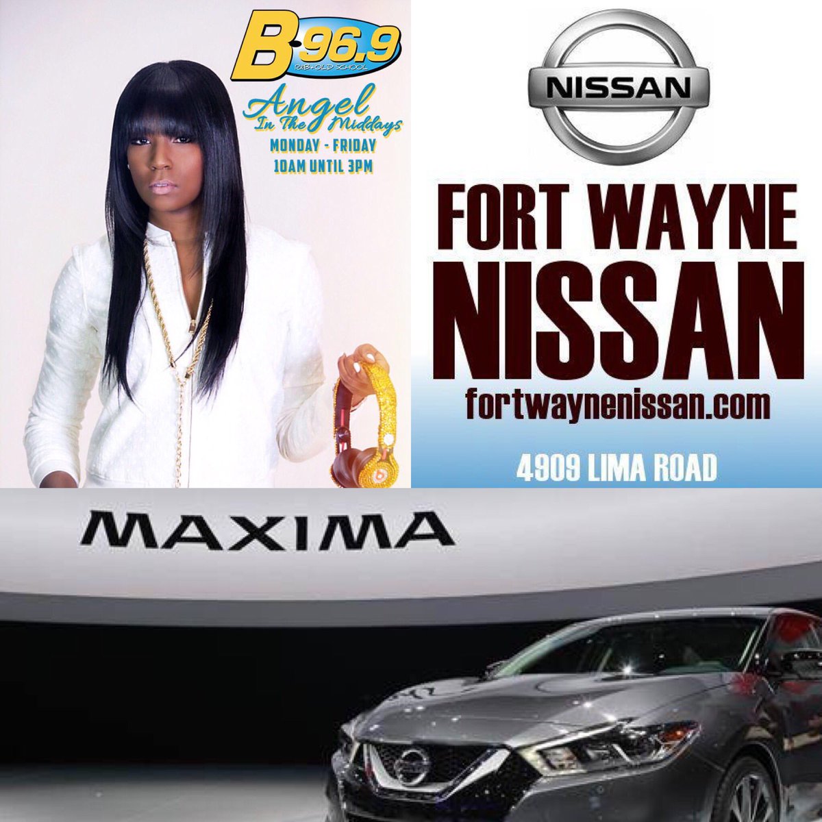 B969fm's tweet photo. Proud to have Fort Wayne 🚘 #Nissan 🚘 as a sponsor on @B969fm!
https://t.co/K8dxTa2nPb
#B969
#Radio
#AngelOnAir https://t.co/OQ5c8UB8Sv