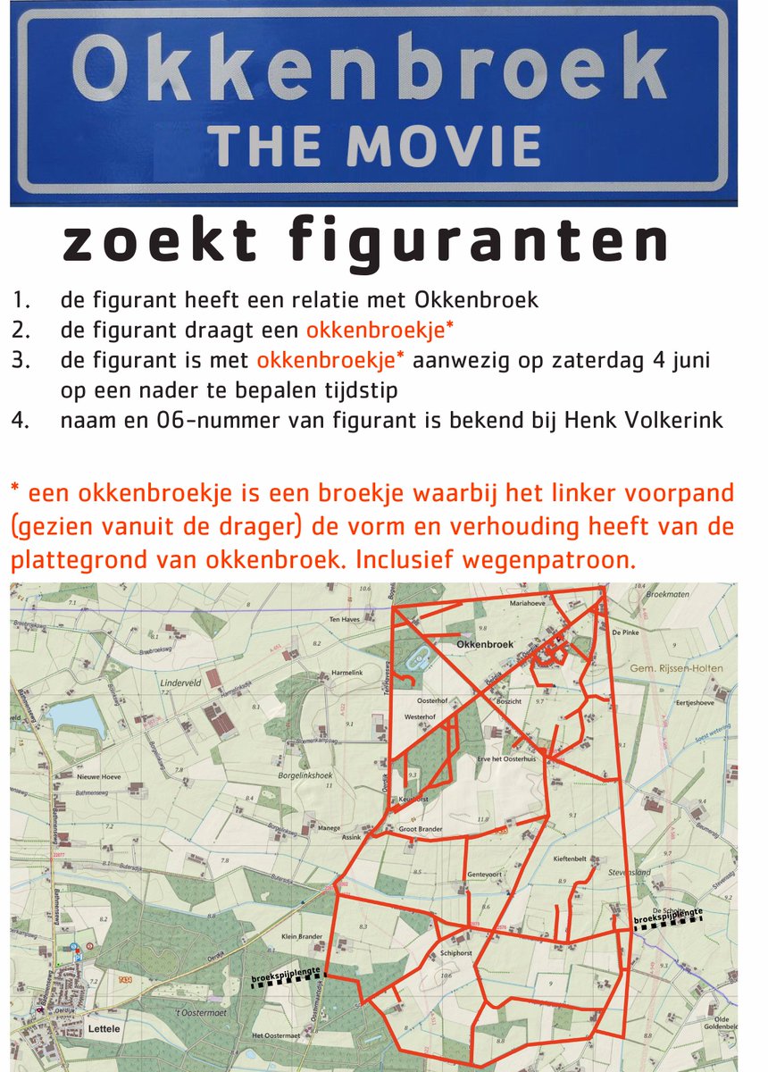 Okkenbroek:The Movie zoekt Okkenbroekse figuranten. Opgeven bij Henk Volkerink <a href="/Okkenbroek/">@Okkenbroek</a>:
