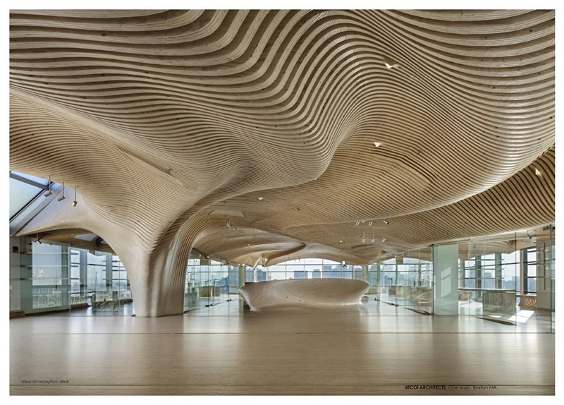 One Main in Boston by deCOI architects uses sustainably forested Finnish spruce ply. What an amazing space!