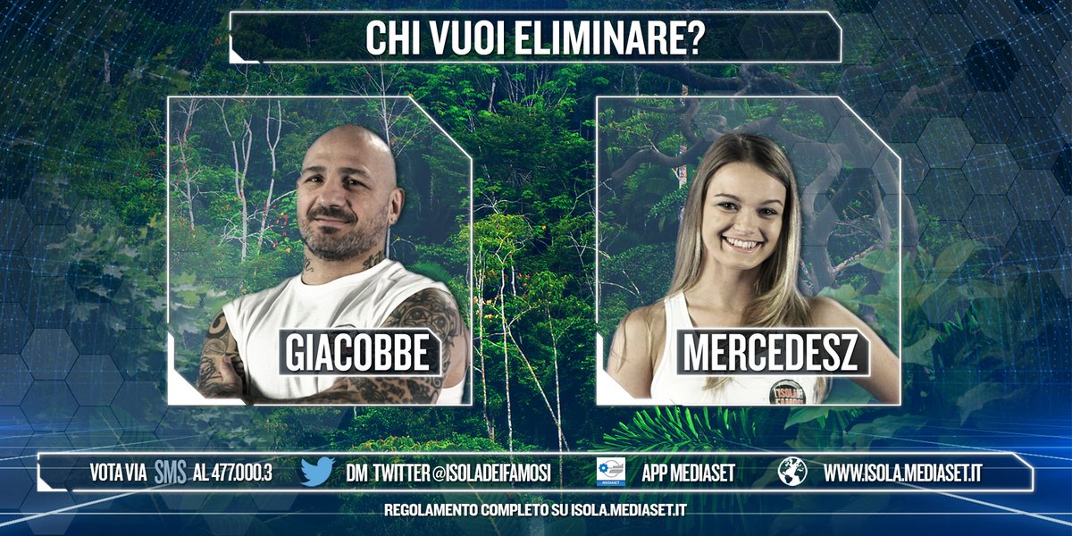 IsolaDeiFamosi's tweet photo. APRIAMO UFFICIALMENTE IL TELEVOTO! Chi vuoi eliminare tra @fragomeni1969 e Mercedesz Henger? Vota via DM! #Isola https://t.co/mB8ZiGjRYx