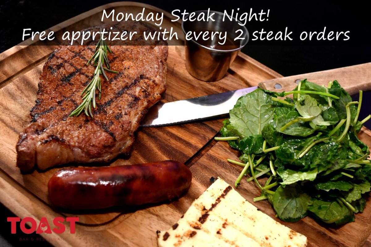 TOAST105's tweet photo. Monday steak night! Order any two steaks and get an appetizer on the house! Organic grass fed cuts! #uws #steaks https://t.co/7DFqFTgwB1