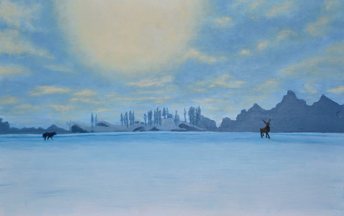 The best I could do as far as a photo of the painting completed on stream a few week ago inspired by #thelongdark