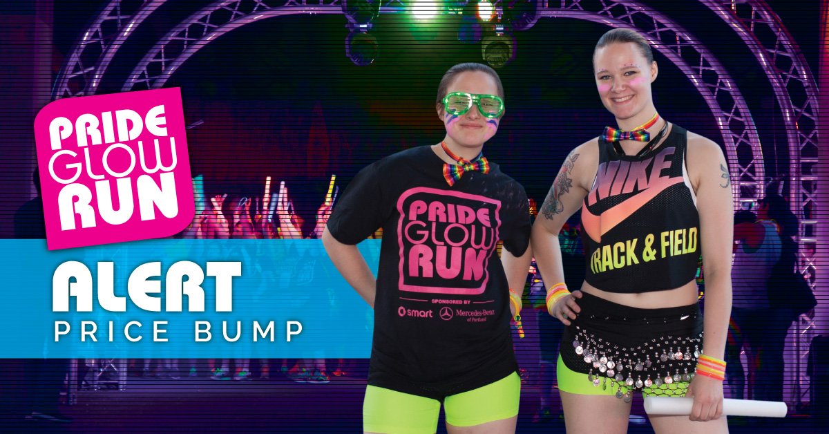 Price bump next week.  Register 2day &amp; save 4 #PrideGlowRun. We're gonna light up the night! ow.ly/cAQE3003iMp