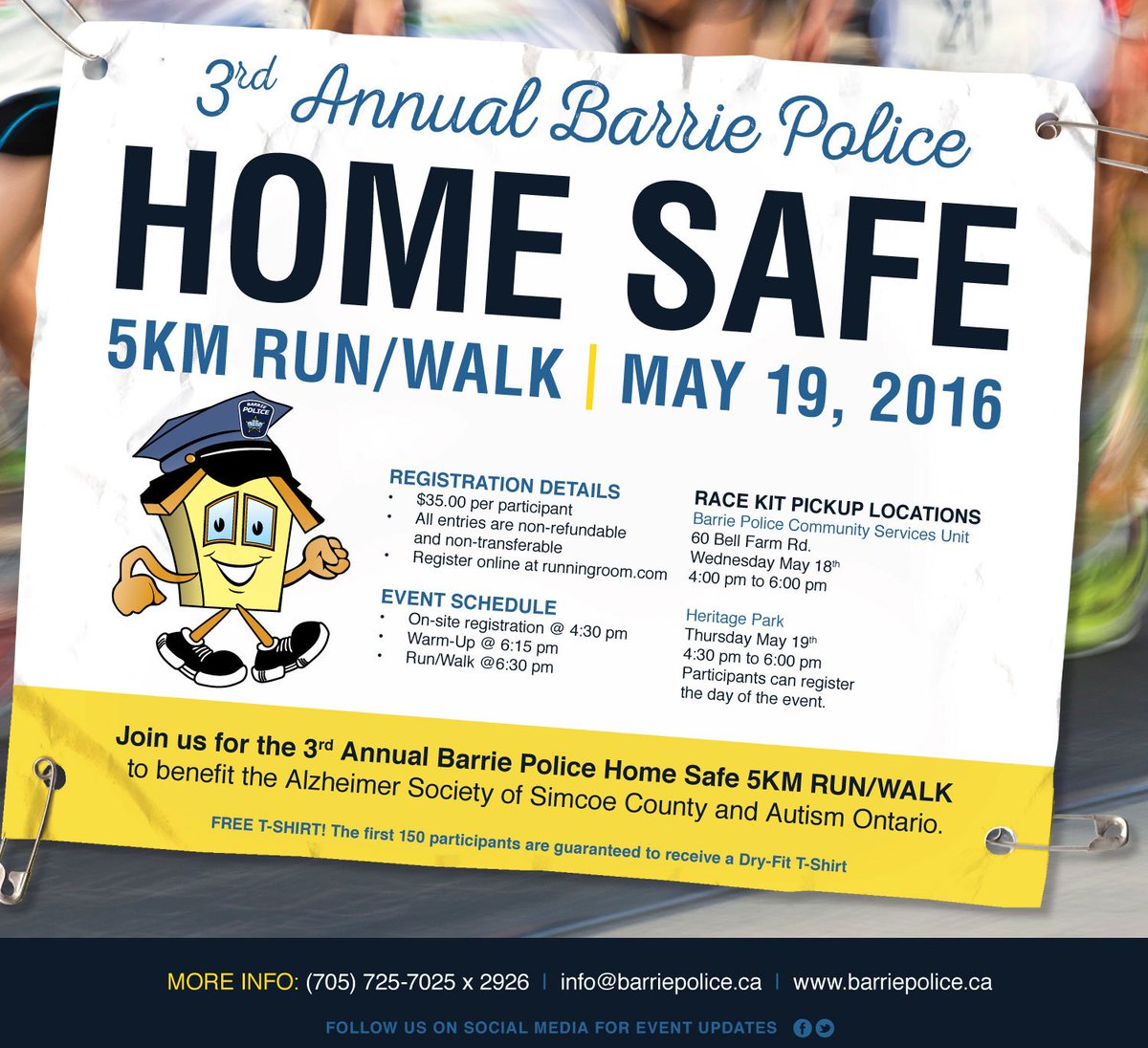 BarriePolice's tweet photo. Great prizes to be won! This event is for ALL ages &amp; fitness levels! #BPSHomeSafeRun @CTVBarrieNews @autismsimcoe https://t.co/OLmiYN7lx5