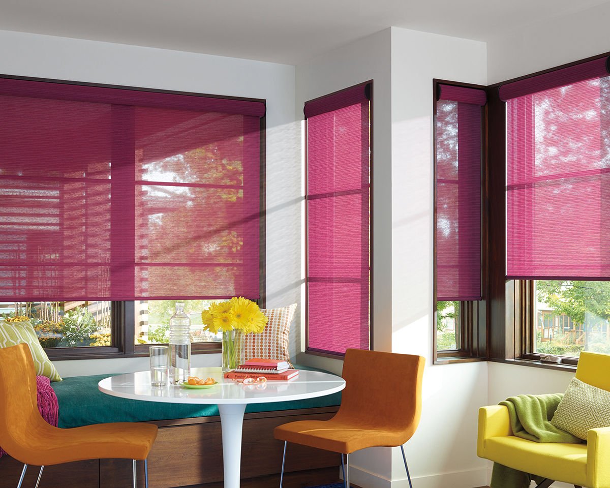 VerticalsUltd's tweet photo. Chase away the #MondayBlues with these bright hues! Roller shades in a wide variety of colors and transparencies. https://t.co/y7g2xwpNq0