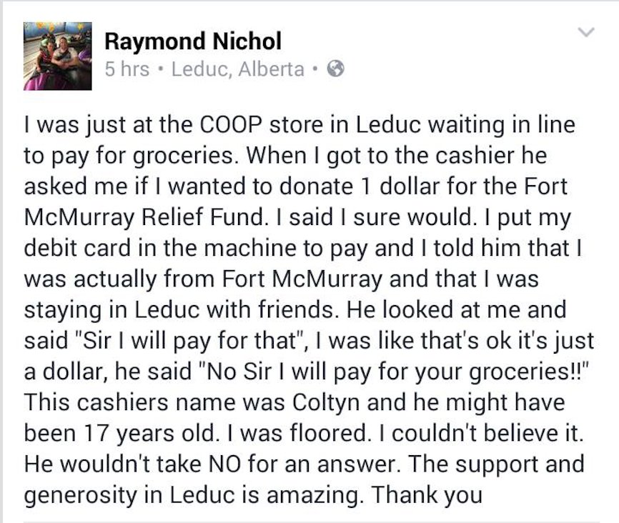 CoopCRS's tweet photo. This will warm your β€. Shout out to Coltyn at the Leduc @CoopFoodStore. #ymmfire #ymmhelps https://t.co/hp6y2sTomL